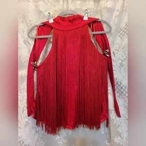 Zara Basic Womens Sz M Romantic Red Satin Fringe Halter Top